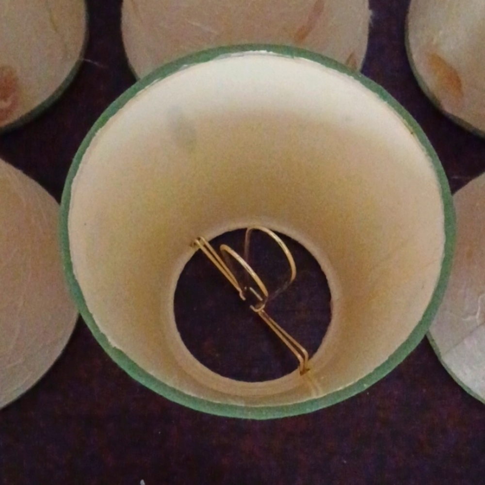 Six cream mini chandelier lampshades w/ green trim - Picture 5 of 7